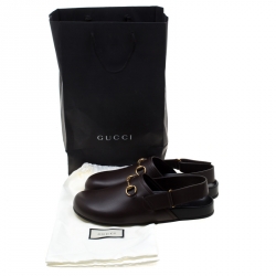 Gucci Brown Leather River Horsebit Slippers Size 43