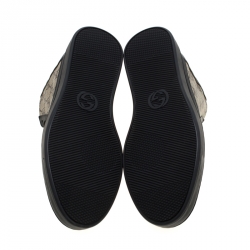 Pre Owned حذاء رياضي غوتشي جلد أسود و GG سوبريم بعنق مرتفع مقاس 42.5