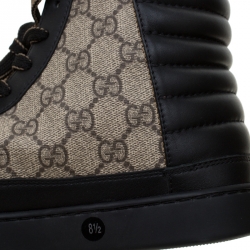 Pre Owned حذاء رياضي غوتشي جلد أسود و GG سوبريم بعنق مرتفع مقاس 42.5