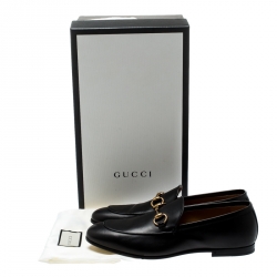 Gucci Black Leather Jordaan Horsebit Loafers Size 40.5