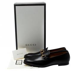 Gucci Black Leather Jordaan Horsebit Loafers Size 40.5
