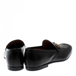 Gucci Black Leather Jordaan Horsebit Loafers Size 40.5