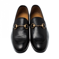 Gucci Black Leather Jordaan Horsebit Loafers Size 40.5