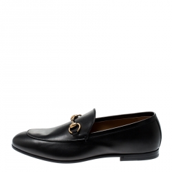 Gucci Black Leather Jordaan Horsebit Loafers Size 40.5