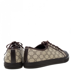 Gucci Beige/Brown Supreme Canvas And Leather Cap Toe Low Top Sneakers Size 46
