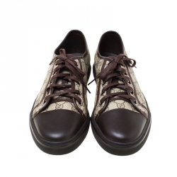 Gucci Beige/Brown Supreme Canvas And Leather Cap Toe Low Top Sneakers Size 46
