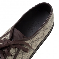 Gucci Beige/Brown Supreme Canvas And Leather Cap Toe Low Top Sneakers Size 46
