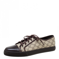 Gucci Beige/Brown Supreme Canvas And Leather Cap Toe Low Top Sneakers Size 46