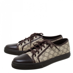 Gucci Beige/Brown Supreme Canvas And Leather Cap Toe Low Top Sneakers Size 46