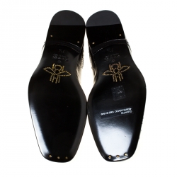 Pre Owned Gucci Black Brogue Leather Thesis Cutout Detail Loafers Size 41.5