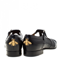 Pre Owned Gucci Black Brogue Leather Thesis Cutout Detail Loafers Size 41.5