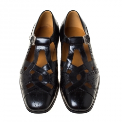 Pre Owned Gucci Black Brogue Leather Thesis Cutout Detail Loafers Size 41.5