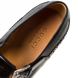 Pre Owned Gucci Black Brogue Leather Thesis Cutout Detail Loafers Size 41.5