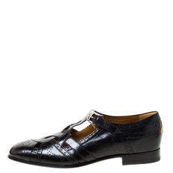 Pre Owned Gucci Black Brogue Leather Thesis Cutout Detail Loafers Size 41.5