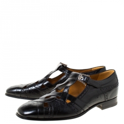 Pre Owned Gucci Black Brogue Leather Thesis Cutout Detail Loafers Size 41.5