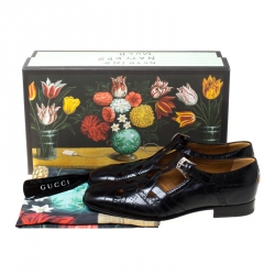 Pre Owned Gucci Black Brogue Leather Thesis Cutout Detail Loafers Size 41.5