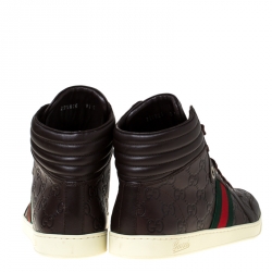 Gucci Brown Guccissima Leather Web Detail Lace High Top Sneaker Size 42.5