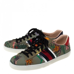 Gucci Multicolor Flora Snake Print New Ace Low Top Sneakers Size 42.5