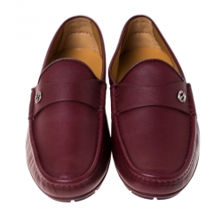 Gucci Burgundy Leather Slip On Loafers Size 42