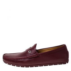 Gucci Burgundy Leather Slip On Loafers Size 42