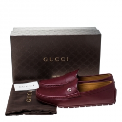 Gucci Burgundy Leather Slip On Loafers Size 42