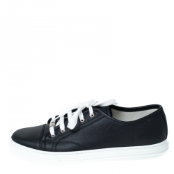 Gucci Navy Blue Leather Lace Up Low Top Sneakers Size 42
