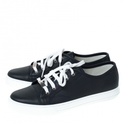 Gucci Navy Blue Leather Lace Up Low Top Sneakers Size 42