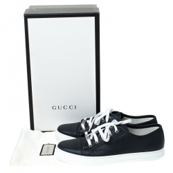 Gucci Navy Blue Leather Lace Up Low Top Sneakers Size 42