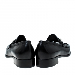 Gucci Black Leather Horsebit Loafers Size 46