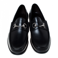 Gucci Black Leather Horsebit Loafers Size 46