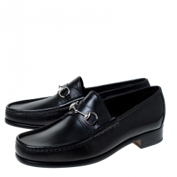 Gucci Black Leather Horsebit Loafers Size 46