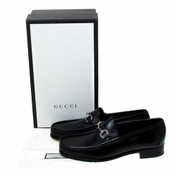 Gucci Black Leather Horsebit Loafers Size 46