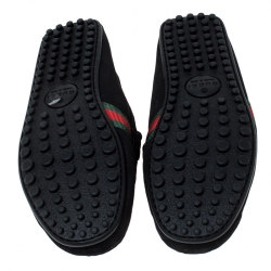 Gucci Black Suede Web Detail Slip On Loafers Size 40