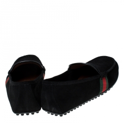 Gucci Black Suede Web Detail Slip On Loafers Size 40