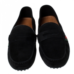 Gucci Black Suede Web Detail Slip On Loafers Size 40