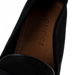 Gucci Black Suede Web Detail Slip On Loafers Size 40