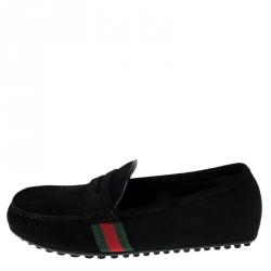 Gucci Black Suede Web Detail Slip On Loafers Size 40