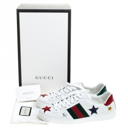 Pre Owned حذاء رياضي غوتشي بحافة منخفضة آيس نجوم ميتاليك جلد أبيض مقاس 41
