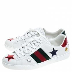 Pre Owned حذاء رياضي غوتشي بحافة منخفضة آيس نجوم ميتاليك جلد أبيض مقاس 41