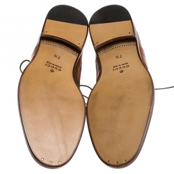 Pre Owned  Gucci Brown Leather Bee Web Detail Lace Up Brogue Oxfords Size 41.5