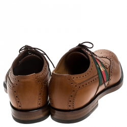 Pre Owned  Gucci Brown Leather Bee Web Detail Lace Up Brogue Oxfords Size 41.5