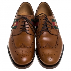 Pre Owned  Gucci Brown Leather Bee Web Detail Lace Up Brogue Oxfords Size 41.5
