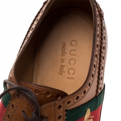 Pre Owned  Gucci Brown Leather Bee Web Detail Lace Up Brogue Oxfords Size 41.5