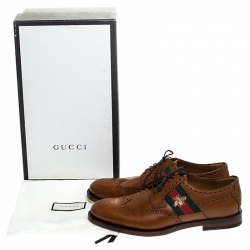 Pre Owned  Gucci Brown Leather Bee Web Detail Lace Up Brogue Oxfords Size 41.5