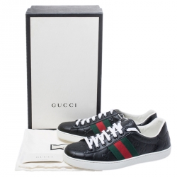 Pre Owned Gucci Black Guccissima Leather Web Detail Lace Up Sneakers Size 41.5