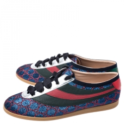 Gucci Multicolor Jacquard Fabric And Leather Web GG Low Top Sneakers Size 45