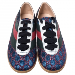 Gucci Multicolor Jacquard Fabric And Leather Web GG Low Top Sneakers Size 45