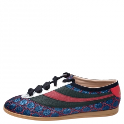 Gucci Multicolor Jacquard Fabric And Leather Web GG Low Top Sneakers Size 45