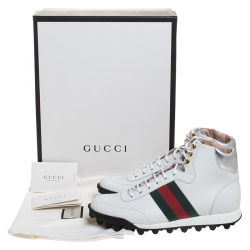 Gucci White Leather And Web Canvas High Top Sneaker Size 41.5