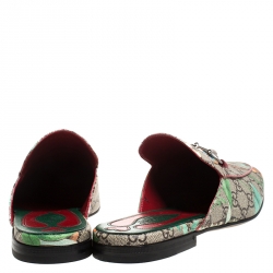 Gucci Multicolor GG Supreme Monogram Coated Canvas Tian Princetown Flat Mules Size 41